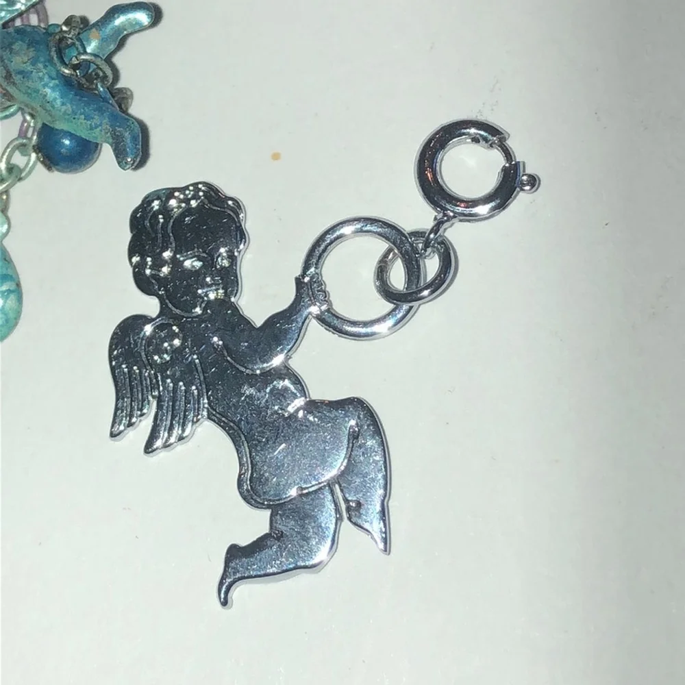 Angel Pins & Charm Colorful Boho Brooch Pewter Shoulder Pin Silver Tone Charm